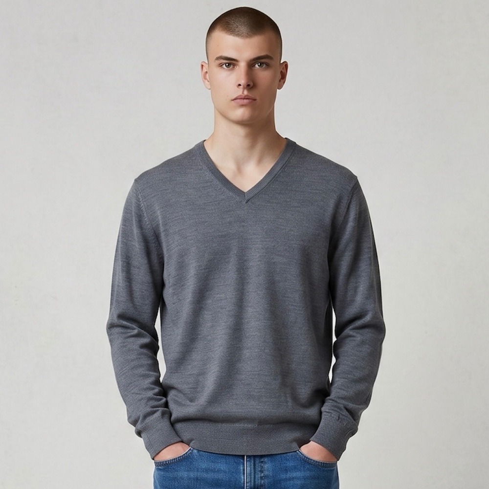 Peter Millar V-Neck Sweater Mens Large Grey 100% Merino Wool‎ Pullover Luxury
